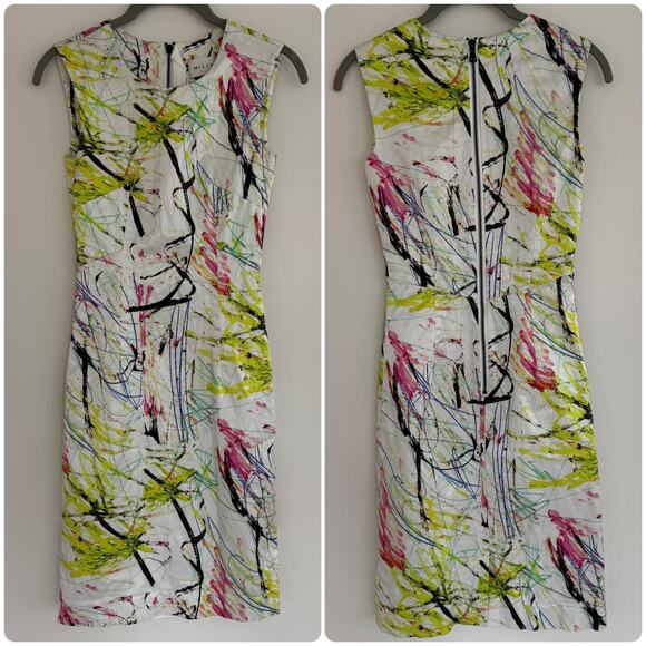 Milly White & Multi-Scribbled Print Sleeveless Shift Dress - Picture 1 of 10